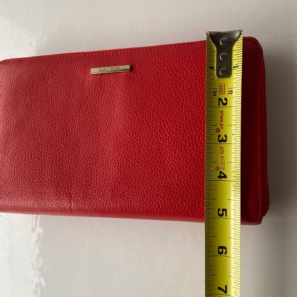 Danier leather large sized zipper bifold wallet red multi slots - Picture 6 of 8